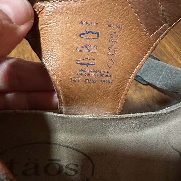 Taos Buckle Up Wedge Sandal EU 39 Olive Green Stone Leather - Picture 12 of 12